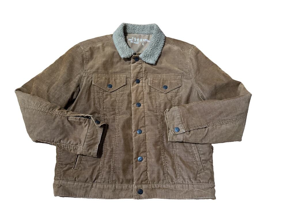 Gap Trucker Jacket Mens Medium Tan Corduroy Sherpa Collar Quilted Warm Winter